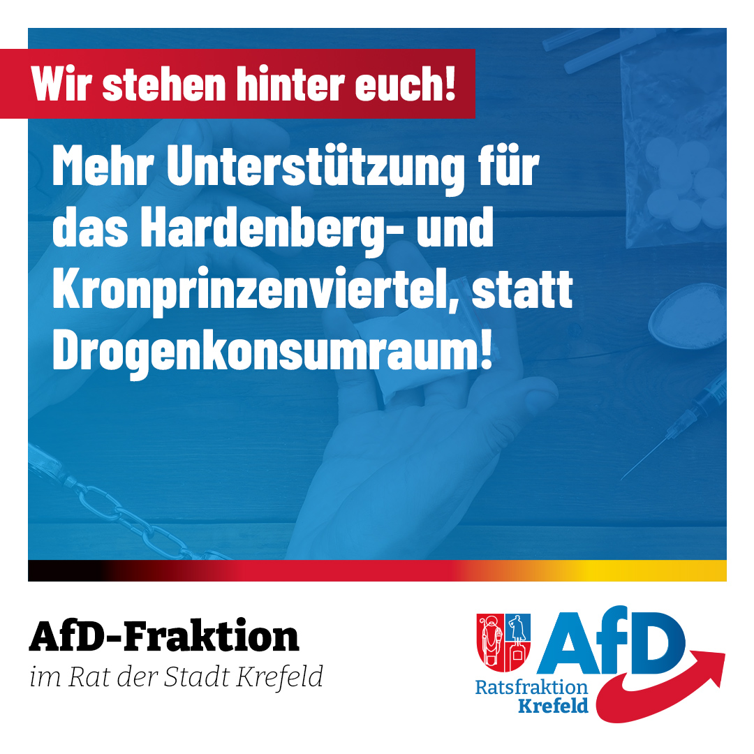 AfD-Fraktion beantragt den Standort Schwertstraße für das Drogenhilfezentrum zu stoppen!