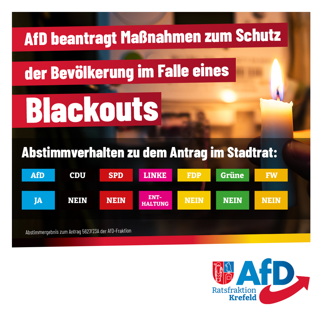 Maßnahmen, um die Bevölkerung bei einem Blackout zu schützen? Krefelder Rat sagt „Nein“!