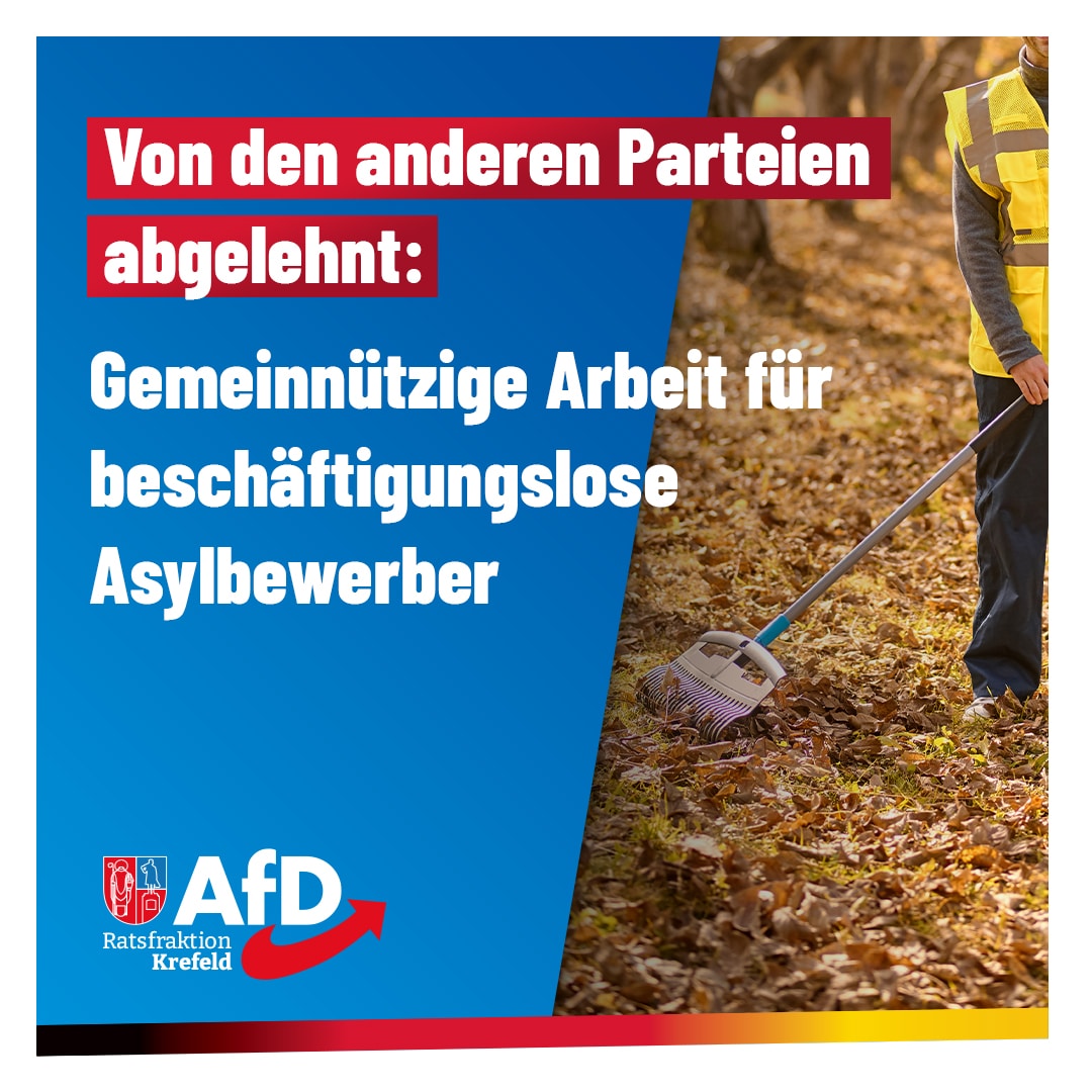 Gemeinnützige Arbeit für beschäftigungslose Asylbewerber nach geltendem Asylgesetz: abgelehnt von SPD, CDU, Grünen, FDP und Linken!